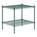 A green metal Regency wire shelf kit with two shelves.