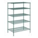 A Regency green wire shelving unit with four shelves.