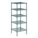 A Regency green wire shelving unit with four shelves.