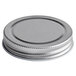 A silver metal lid with a circular top.