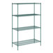 A green Regency wire shelving unit with four shelves.