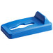 A blue Rubbermaid Slim Jim recycling bin lid with a hole in the middle.