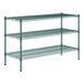 A green metal Regency wire shelving kit with three shelves.