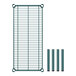 A green metal wire rack with four poles on a white background.