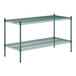 A green metal Regency wire shelf kit with two shelves.