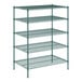 A Regency green wire shelving unit with four shelves.