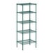 A green Regency wire shelving unit with four shelves.