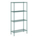 A Regency green wire shelving unit with four shelves.