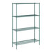 A green Regency wire shelving unit with four shelves.