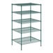 A Regency green wire shelving unit with five shelves.