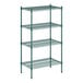 A green Regency wire shelving unit with four shelves.