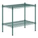 A green metal Regency wire shelving kit with two shelves.