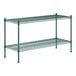 A green metal wire shelf kit with two shelves.