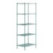 A Regency green metal wire shelving unit with five shelves.