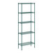 A green Regency wire shelving unit with five shelves.