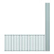 A row of metal shelves on metal poles.