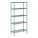 A green Regency wire shelving unit with four shelves.