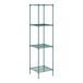 A green wire Regency shelving unit with four shelves.