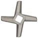 A Backyard Pro stainless steel grinder knife with four square holes.