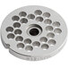 A #12 stainless steel hub grinder plate with 5/16" holes.