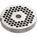 An Avantco stainless steel grinder plate with 3/16" holes.