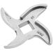A stainless steel curved grinder knife with two blades and a square hole.