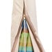 A zippered beige umbrella cover with a close-up of a zipper.