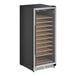 A single temperature commercial wine cooler with a full glass door and multiple wooden shelves.
