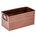 An American Metalcraft hammered copper rectangular stainless steel beverage tub with a handle.