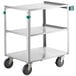 a metal cart with wheels