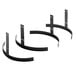 Three black metal Backyard Pro pot holder brackets with holes.