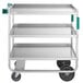 A silver metal Regency U-Channel cart with three shelves.