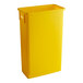 A yellow plastic rectangular Lavex trash can.