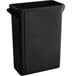 A black plastic Lavex Slim Rectangular trash can with a lid.