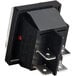 a black electrical switch with a red light