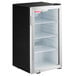A black and silver Galaxy CRG-4 countertop display refrigerated merchandiser with glass doors.