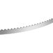 A 60" steel band saw blade with sharp teeth.