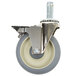 A MetroMax iQ swivel stem caster with a metal wheel and a brake.