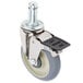 A MetroMax iQ swivel stem castor with a metal wheel and brake on a plastic plate.