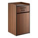 A walnut-colored 35-gallon waste receptacle enclosure with a swing door labeled 'THANK YOU'.