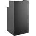 A black rectangular Lancaster Table & Seating waste receptacle enclosure with a door and tray shelf.