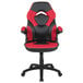 A Flash Furniture red and black leather swivel office chair with flip-up arms.