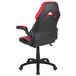 A red and black Flash Furniture office chair with a black base.