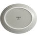 A white Libbey porcelain oval platter with matte mint cream text on it.