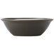 A close-up of a Libbey Englewood Porcelain Cereal / Soup Bowl with a dark gray rim.