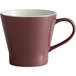 A Libbey matte mulberry mug with a white handle and brown rim.