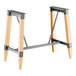 A bar height trestle table base with a bleached oak finish and metal supports, designed for 30" x 60" table tops.