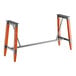 A bar height trestle table base with a rustic mahogany finish and metal supports, designed for 30" x 96" table tops.