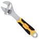 An Olympia Tools adjustable wrench with a black and yellow handle.