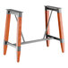 A bar height trestle table base with a rustic mahogany finish and metal supports, designed for 30" x 60" table tops.
